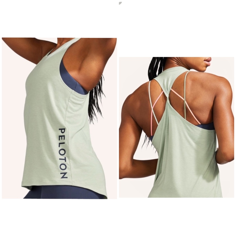 Peloton Sage Green Purpose Twist Back Micro Stripe Tank XLarge